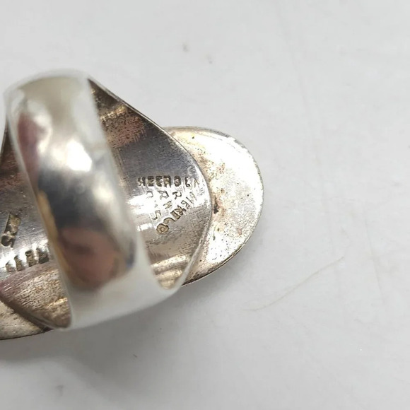 Artisan Taxco Modernist Sterling Silver Ring With Turquoise Chip Inlay 8.5 - Picture 7 of 9